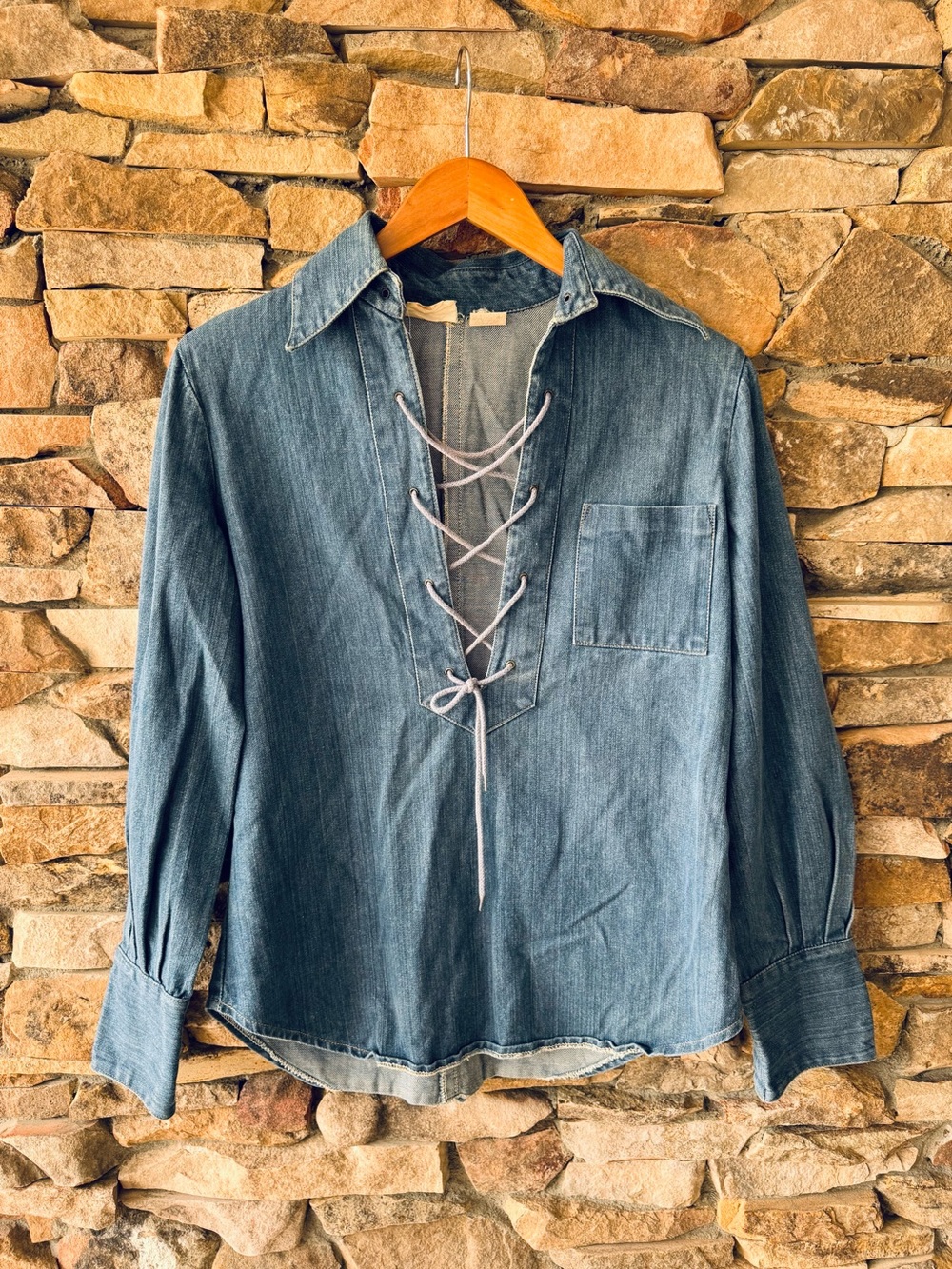 Vintage 70s Lace Up Denim Pullover